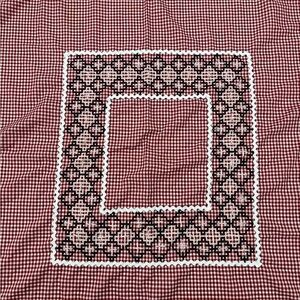 Gingham Check Luncheon Cloth Handmade Embroidered Design Bordered with Rick Rack